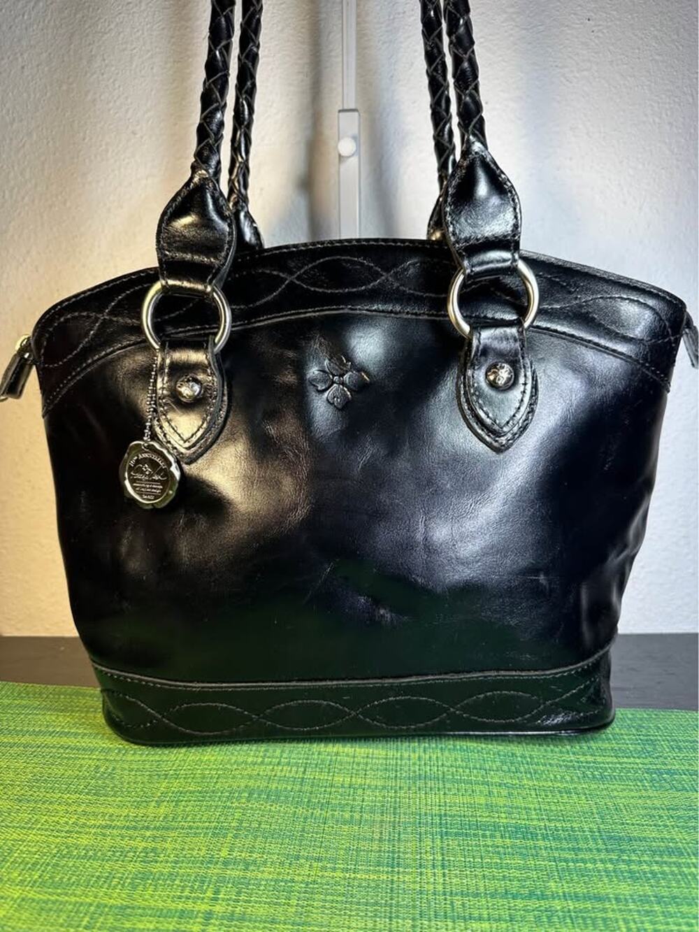 Patricia Nash Black Leather Shoulder Satchel Bag